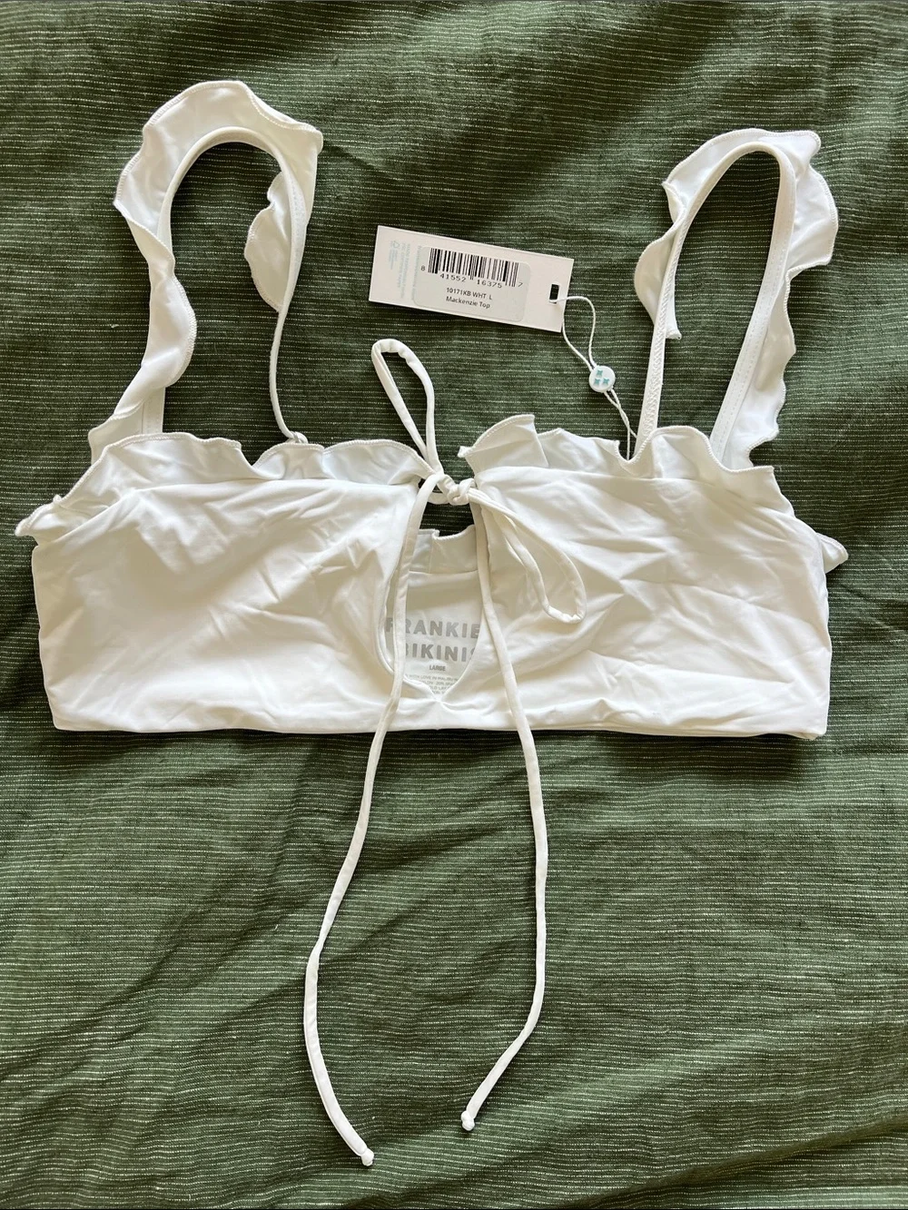 Frankie's Bikinis White Ruffle Tie-Back Bikini Top